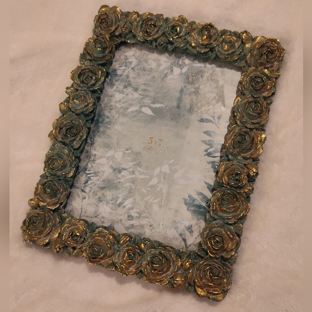 Elegant Gold and Green Rose Frame